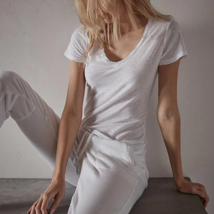 WOMEN James Perse CLASSICS Sheer Slub Casual V Neck White