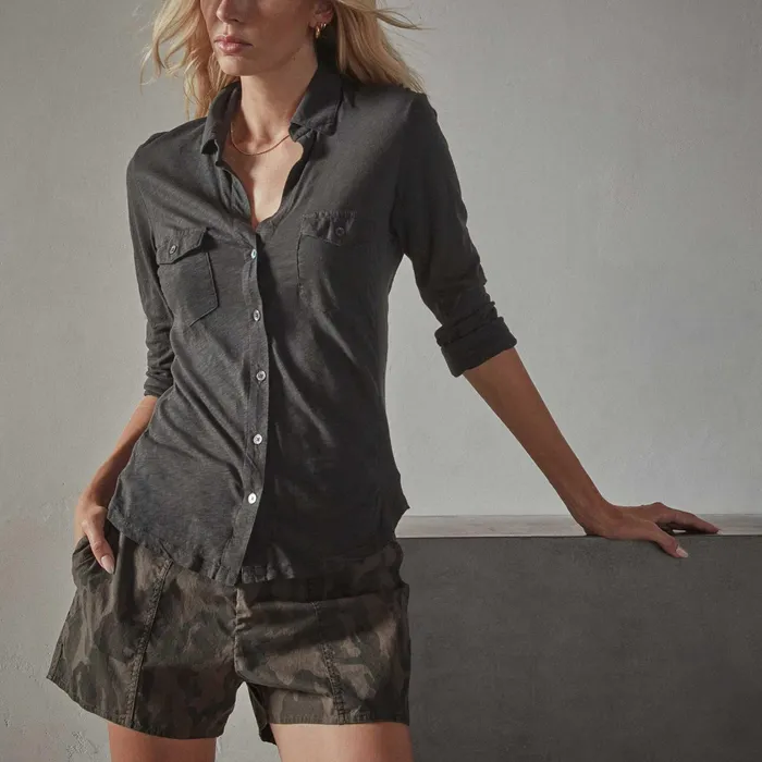 WOMEN James Perse CLASSICS Sheer Slub Side Panel Shirt Carbon