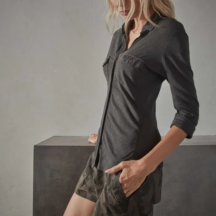 WOMEN James Perse CLASSICS Sheer Slub Side Panel Shirt Carbon