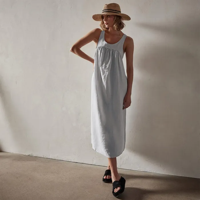 WOMEN James Perse DRESSESJUMPSUITS Gathered Linen Dress Memory Pigment