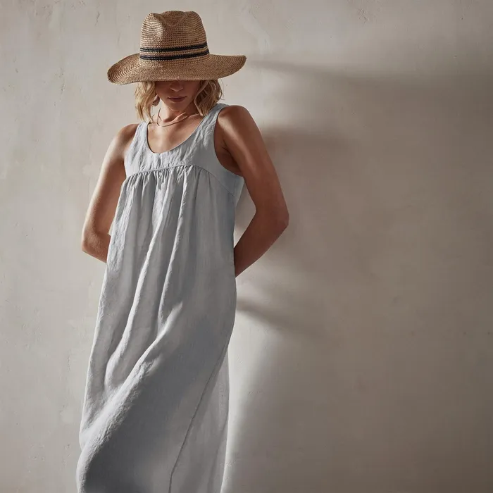 WOMEN James Perse DRESSESJUMPSUITS Gathered Linen Dress Memory Pigment