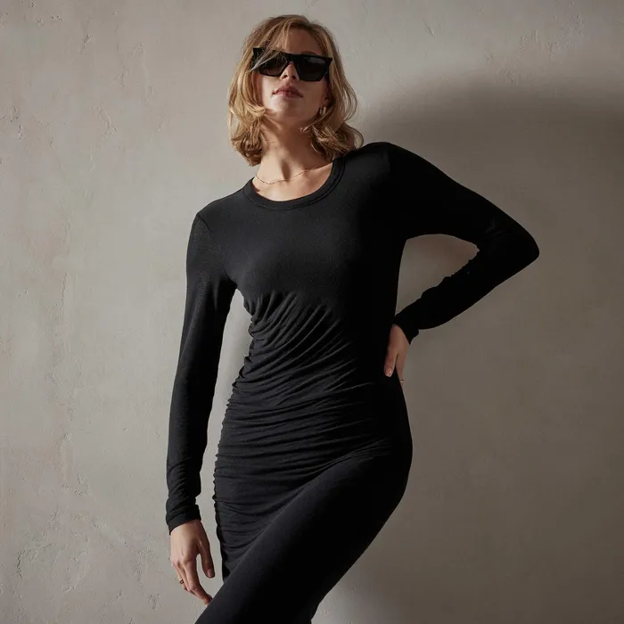 WOMEN James Perse DRESSESJUMPSUITS Shoreline Ruched Dress Black
