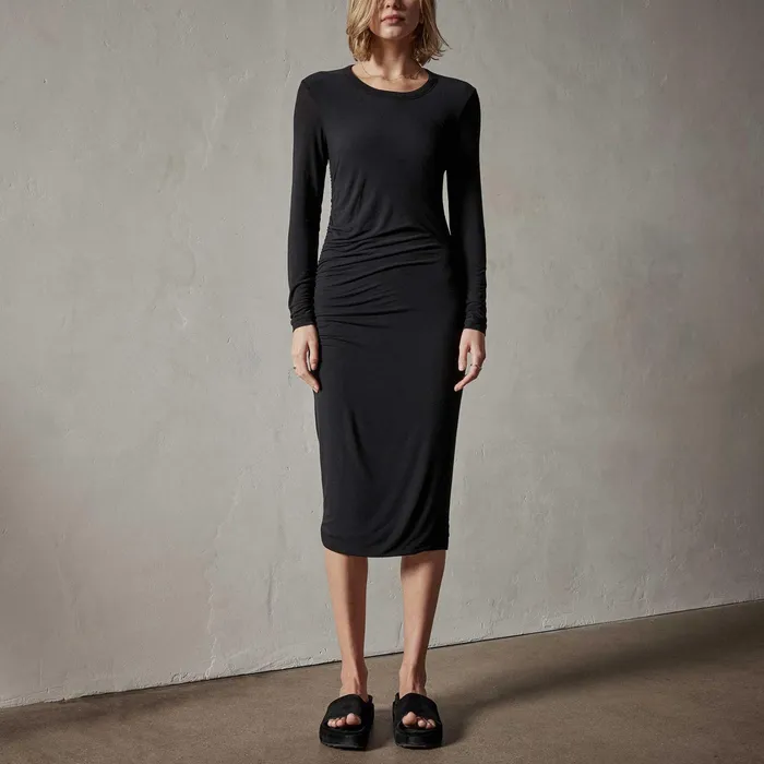 WOMEN James Perse DRESSESJUMPSUITS Shoreline Ruched Dress Black