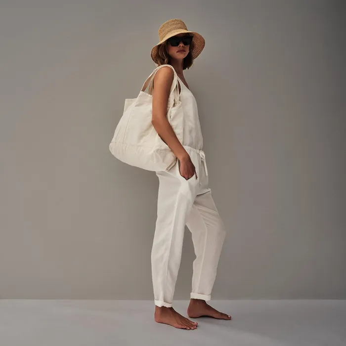 WOMEN James Perse DRESSESJUMPSUITS Sleeveless Linen Blend Jumpsuit Everest White Pigment