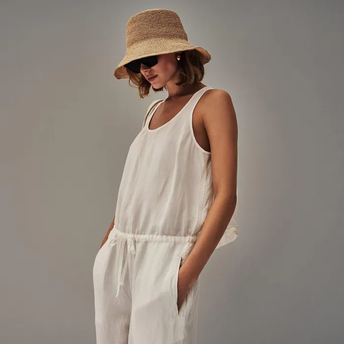 WOMEN James Perse DRESSESJUMPSUITS Sleeveless Linen Blend Jumpsuit Everest White Pigment