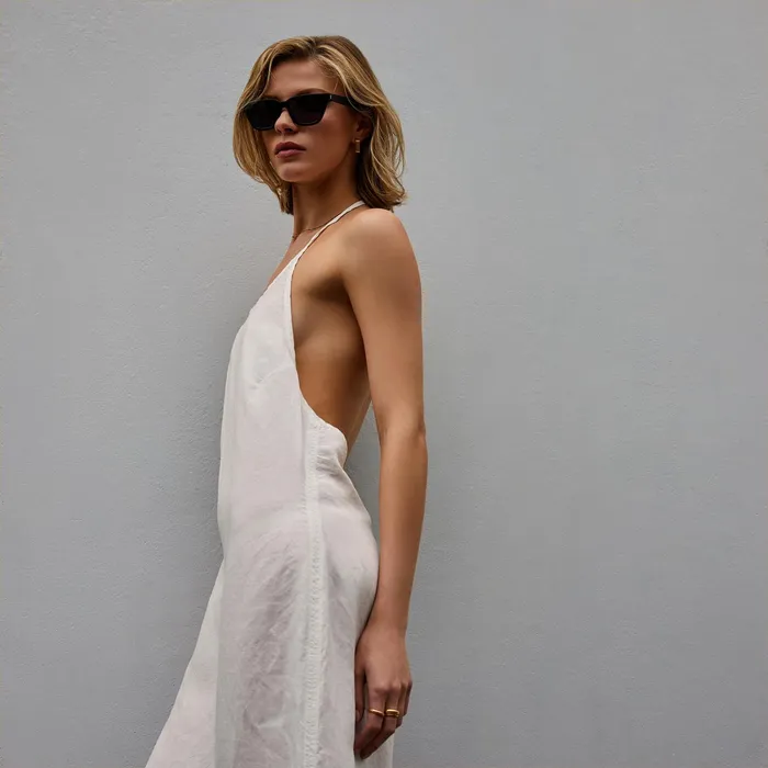 WOMEN James Perse DRESSESJUMPSUITS Zuma Linen Halter Dress Everest White Pigment