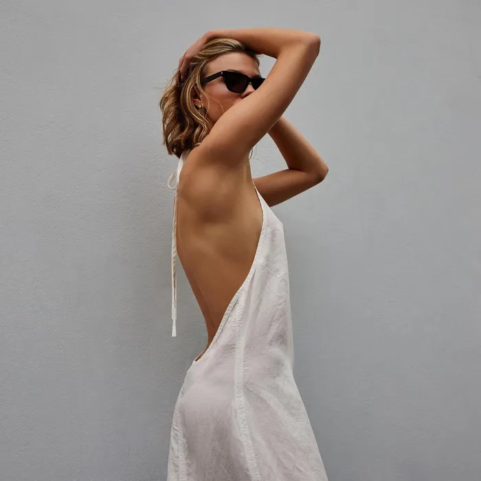 WOMEN James Perse DRESSESJUMPSUITS Zuma Linen Halter Dress Everest White Pigment
