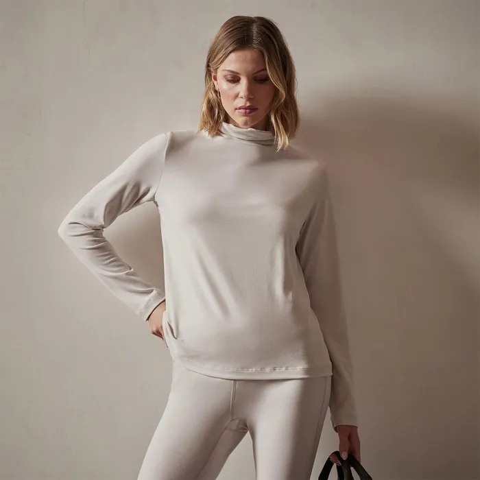 WOMEN James Perse NOVELTY TOPS Sueded Stretch Turtleneck Stone
