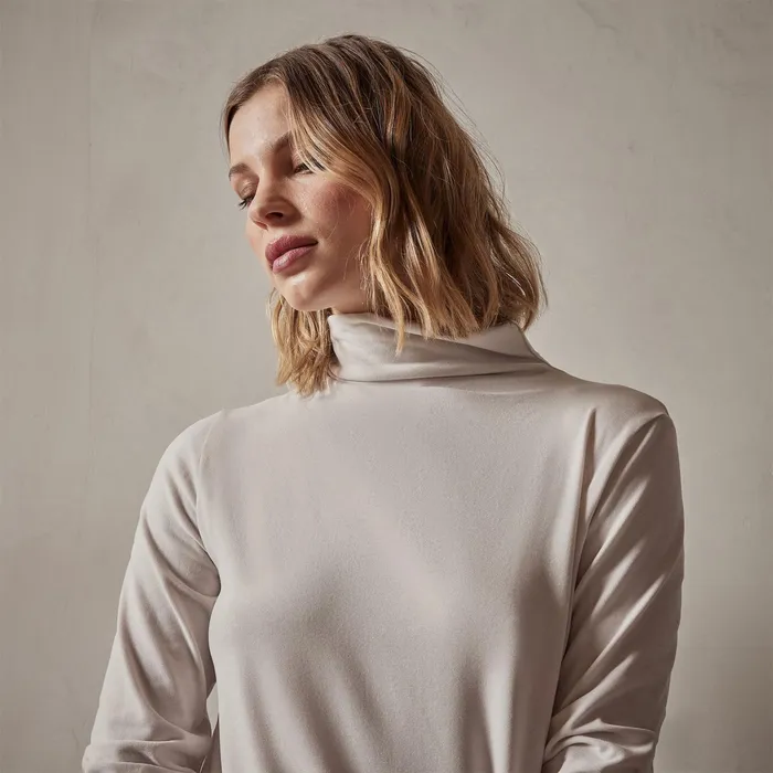 WOMEN James Perse NOVELTY TOPS Sueded Stretch Turtleneck Stone