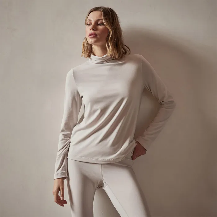 WOMEN James Perse NOVELTY TOPS Sueded Stretch Turtleneck Stone