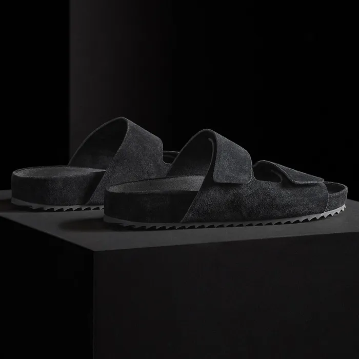 WOMEN James Perse SANDALS Women039s Double Strap Suede Slide Black