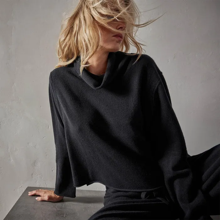 WOMEN James Perse SWEATERS Recycled Cashmere Crop Funnel Neck Black