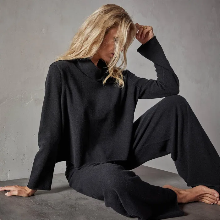 WOMEN James Perse SWEATERS Recycled Cashmere Crop Funnel Neck Black