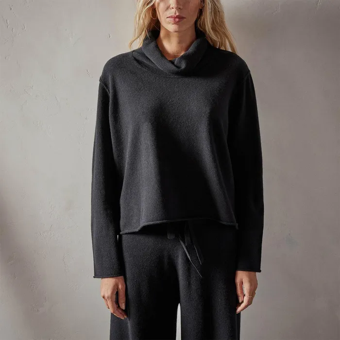 WOMEN James Perse SWEATERS Recycled Cashmere Crop Funnel Neck Black