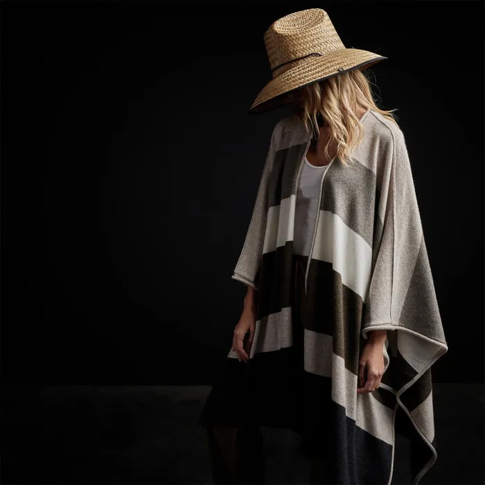 WOMEN James Perse SWEATERS Recycled Cashmere Multi Striped Poncho Beige Mix