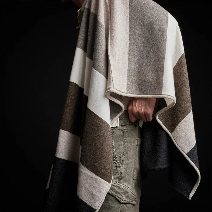 WOMEN James Perse SWEATERS Recycled Cashmere Multi Striped Poncho Beige Mix