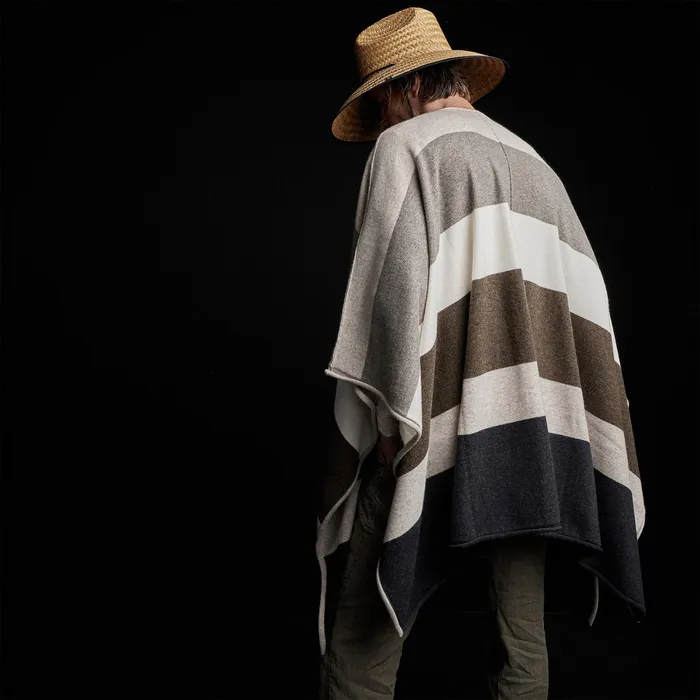 WOMEN James Perse SWEATERS Recycled Cashmere Multi Striped Poncho Beige Mix