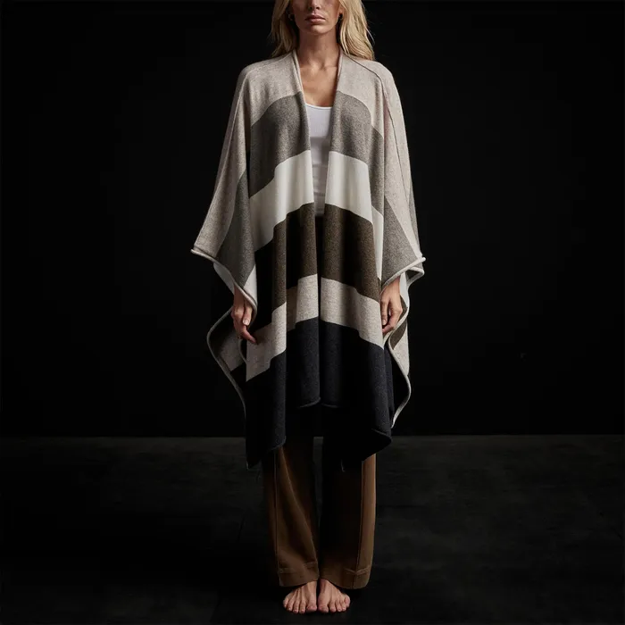 WOMEN James Perse SWEATERS Recycled Cashmere Multi Striped Poncho Beige Mix