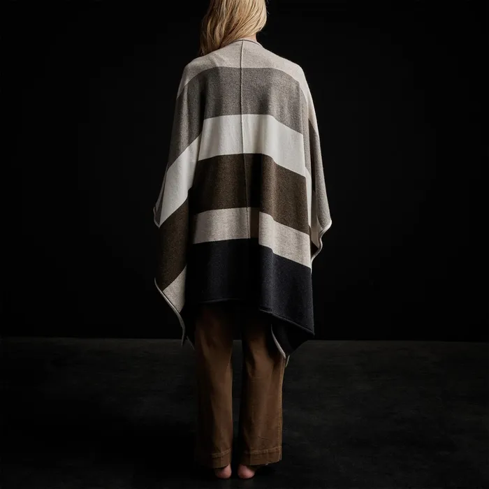 WOMEN James Perse SWEATERS Recycled Cashmere Multi Striped Poncho Beige Mix
