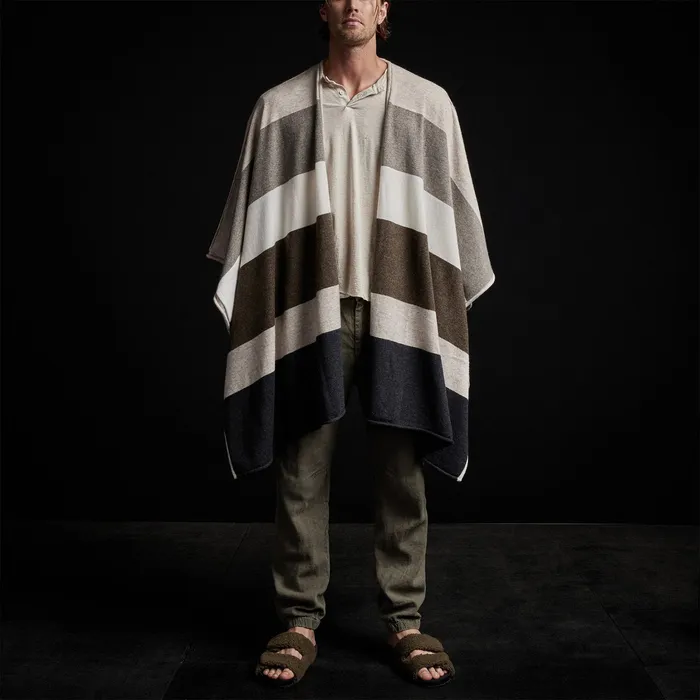WOMEN James Perse SWEATERS Recycled Cashmere Multi Striped Poncho Beige Mix
