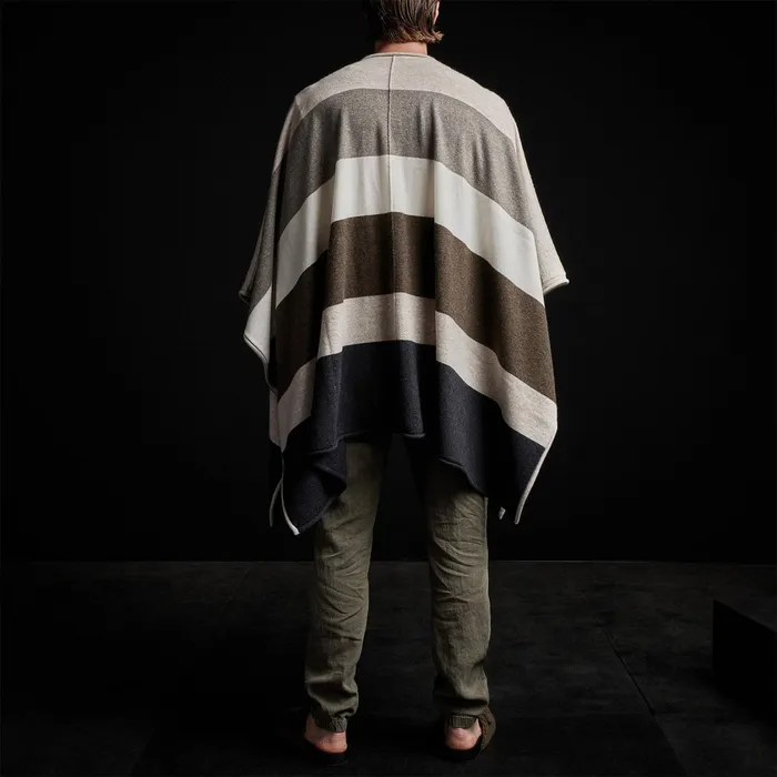 WOMEN James Perse SWEATERS Recycled Cashmere Multi Striped Poncho Beige Mix