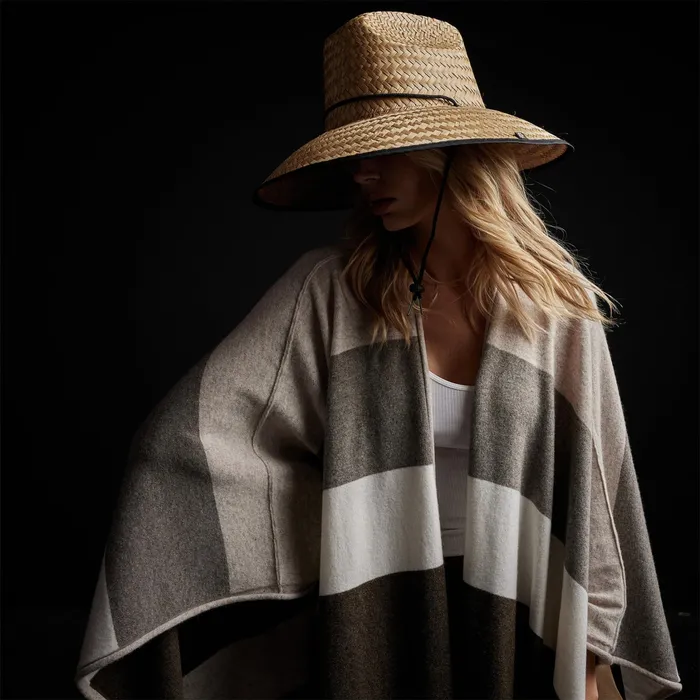 WOMEN James Perse SWEATERS Recycled Cashmere Multi Striped Poncho Beige Mix