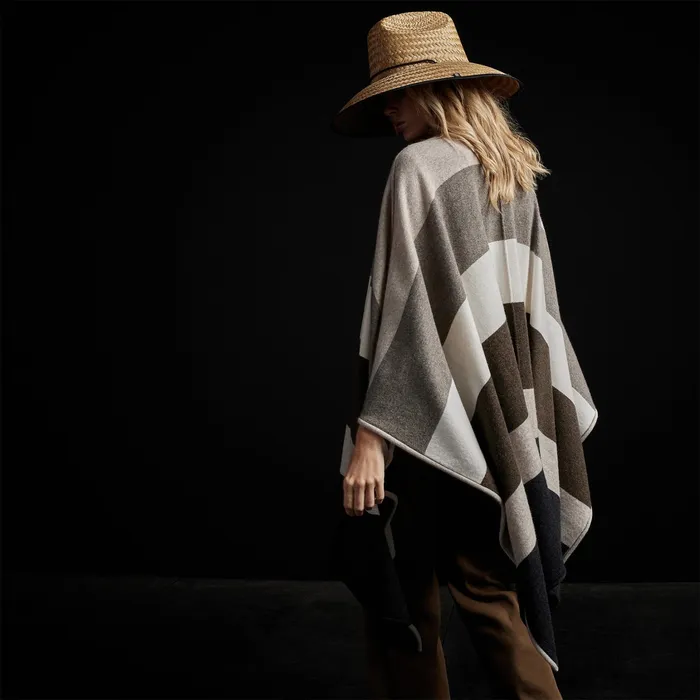 WOMEN James Perse SWEATERS Recycled Cashmere Multi Striped Poncho Beige Mix