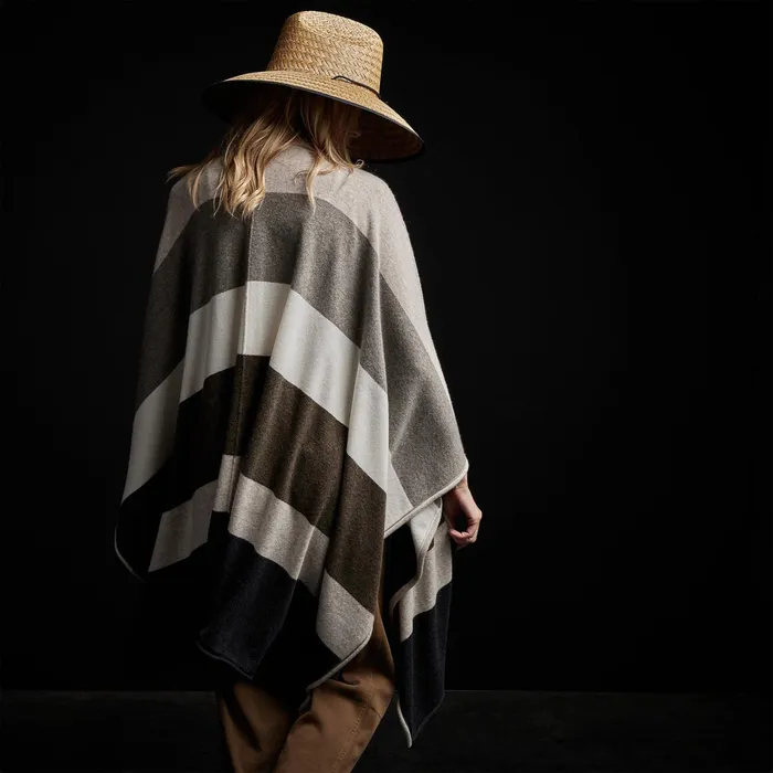 WOMEN James Perse SWEATERS Recycled Cashmere Multi Striped Poncho Beige Mix