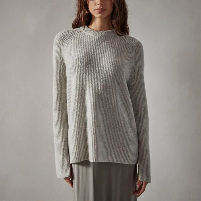 WOMEN James Perse SWEATERS Rib Raglan Crew Sweater Mist
