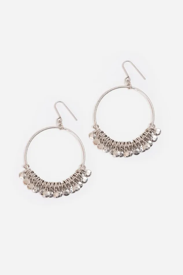 Women Jewelry Johnny Was HAMMERED CHARM METAL HOOP EARRING Silver