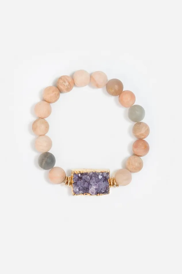 Women Jewelry Johnny Was PEACH MOONSTONE BRACELET Purple Taupe
