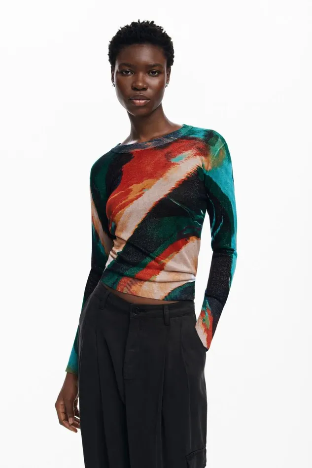 Women Jumpers Desigual Fine Knit Arty Faded Sweater