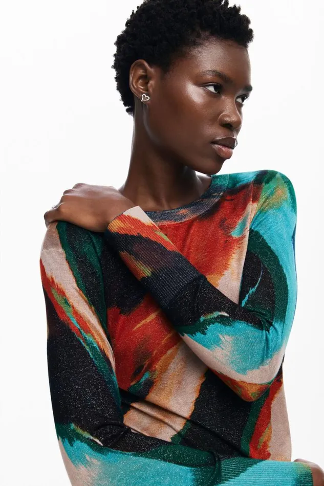 Women Jumpers Desigual Fine Knit Arty Faded Sweater