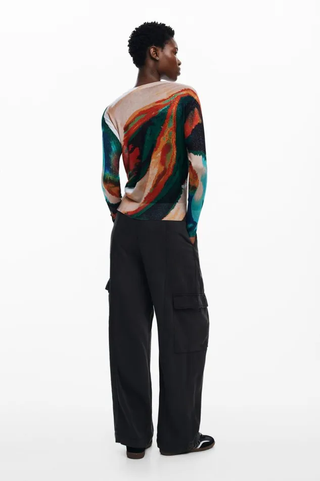 Women Jumpers Desigual Fine Knit Arty Faded Sweater