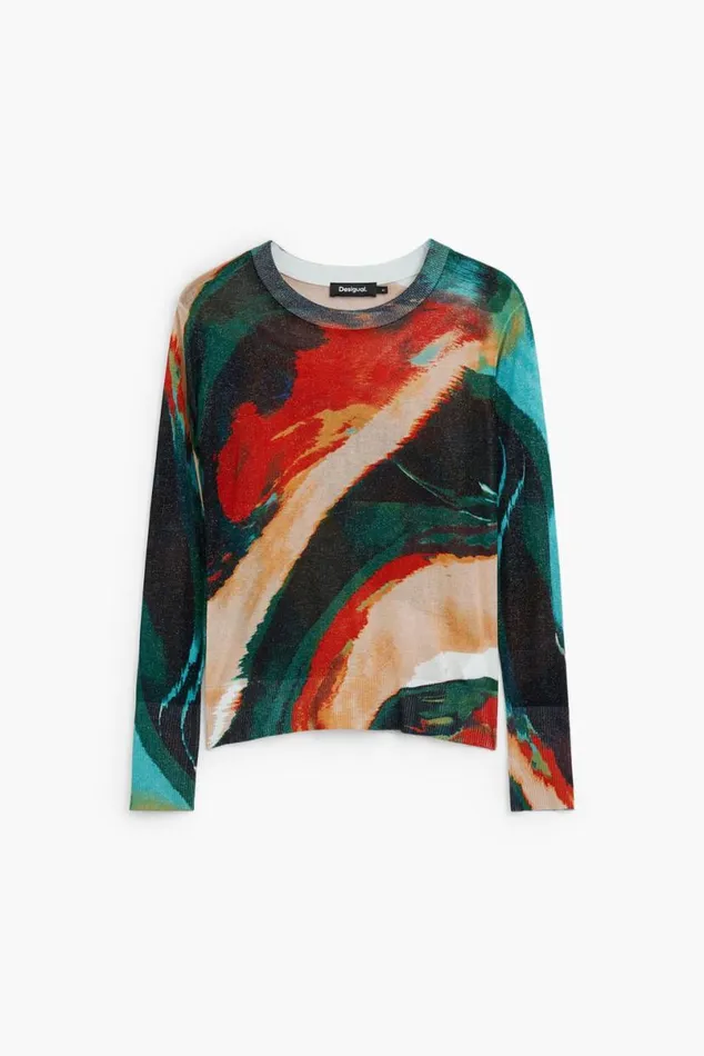 Women Jumpers Desigual Fine Knit Arty Faded Sweater