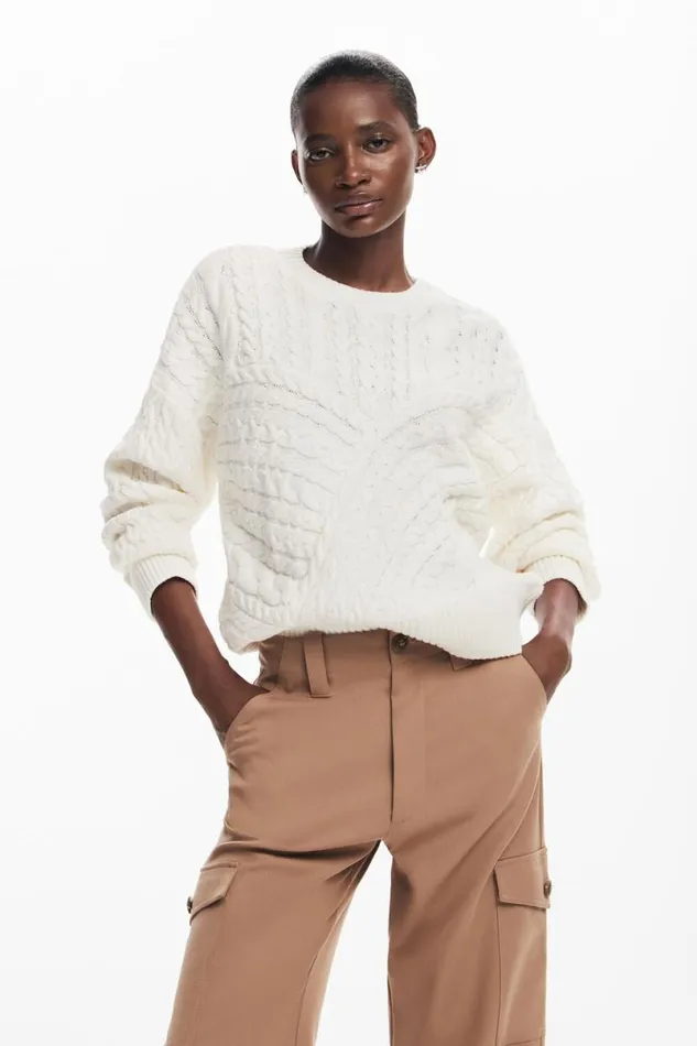 Women Jumpers Desigual Herringbone Detail Sweater