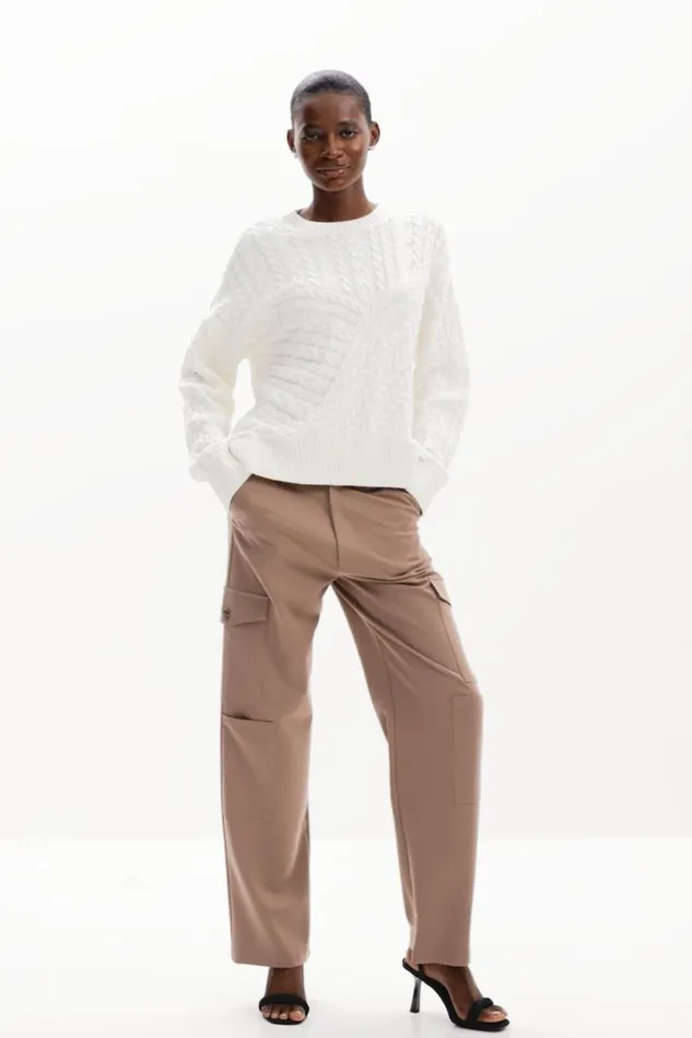 Women Jumpers Desigual Herringbone Detail Sweater