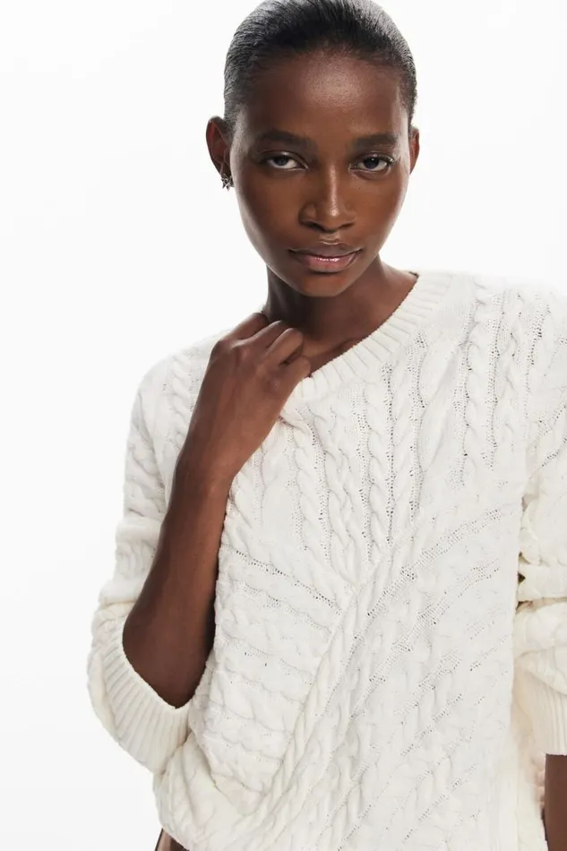 Women Jumpers Desigual Herringbone Detail Sweater