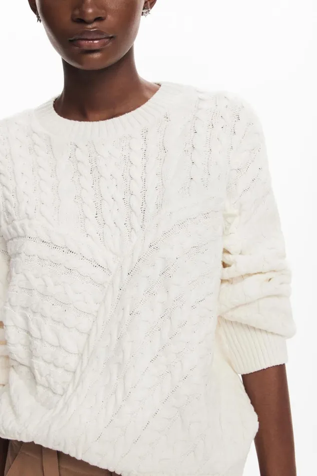 Women Jumpers Desigual Herringbone Detail Sweater