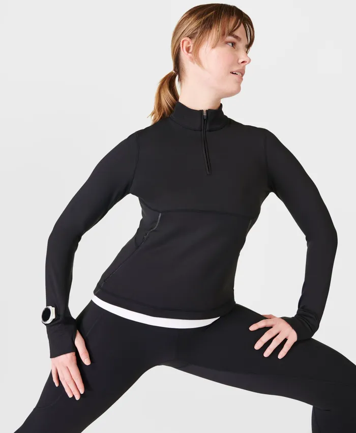 Women Jumpers Hoodies Sweaty Betty Therma Boost Running Half Zip Black