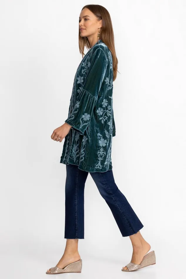 Women Kimonos Johnny Was VELVET RUFFLE SLEEVE KIMONO Peacock Women Kimonos Johnny Was VELVET RUFFLE SLEEVE KIMONO Peacock