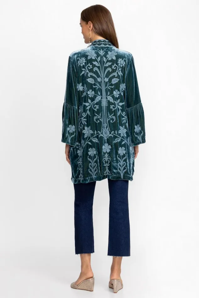 Women Kimonos Johnny Was VELVET RUFFLE SLEEVE KIMONO Peacock Women Kimonos Johnny Was VELVET RUFFLE SLEEVE KIMONO Peacock