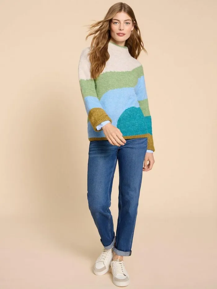Women KNITWEAR White Stuff DAISY COLOUR BLOCK JUMPER Green Multi