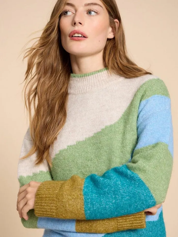 Women KNITWEAR White Stuff DAISY COLOUR BLOCK JUMPER Green Multi Women KNITWEAR White Stuff DAISY COLOUR BLOCK JUMPER Green Multi