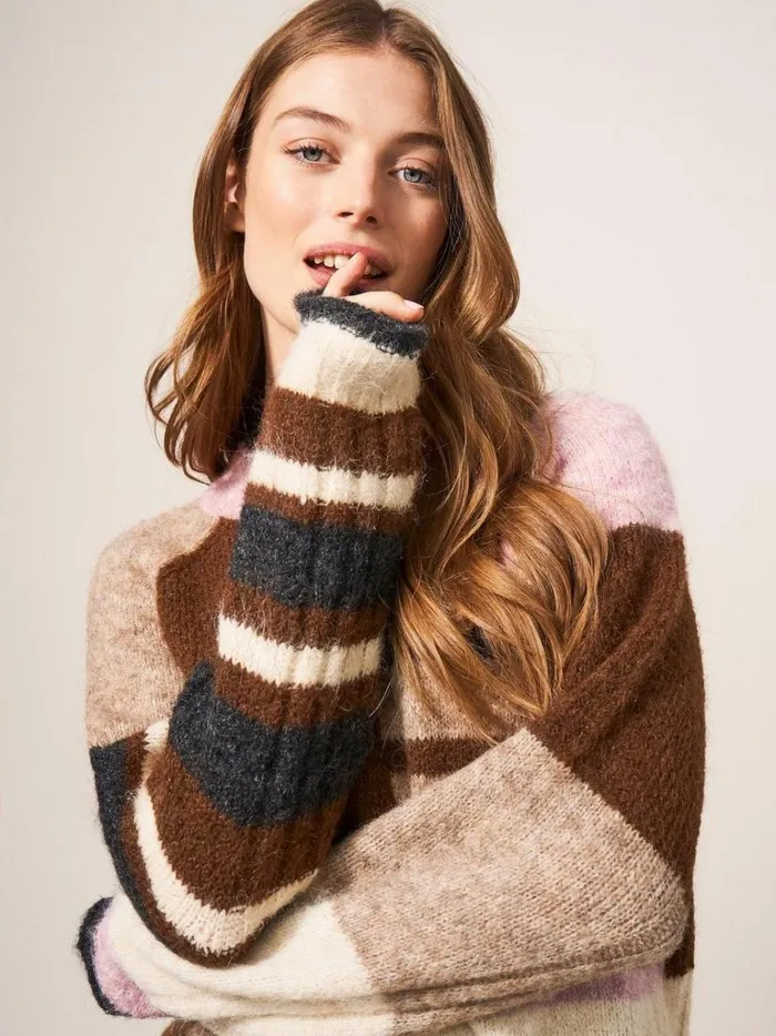 Women KNITWEAR White Stuff MEDWAY COLOURBLOCK JUMPER Natural Multi