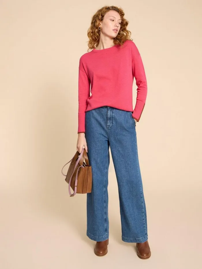 Women KNITWEAR White Stuff OLIVE CREW JUMPER Bright Pink
