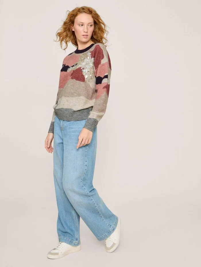 Women KNITWEAR White Stuff PATCHWORK SPARKLE JUMPER Grey Multi
