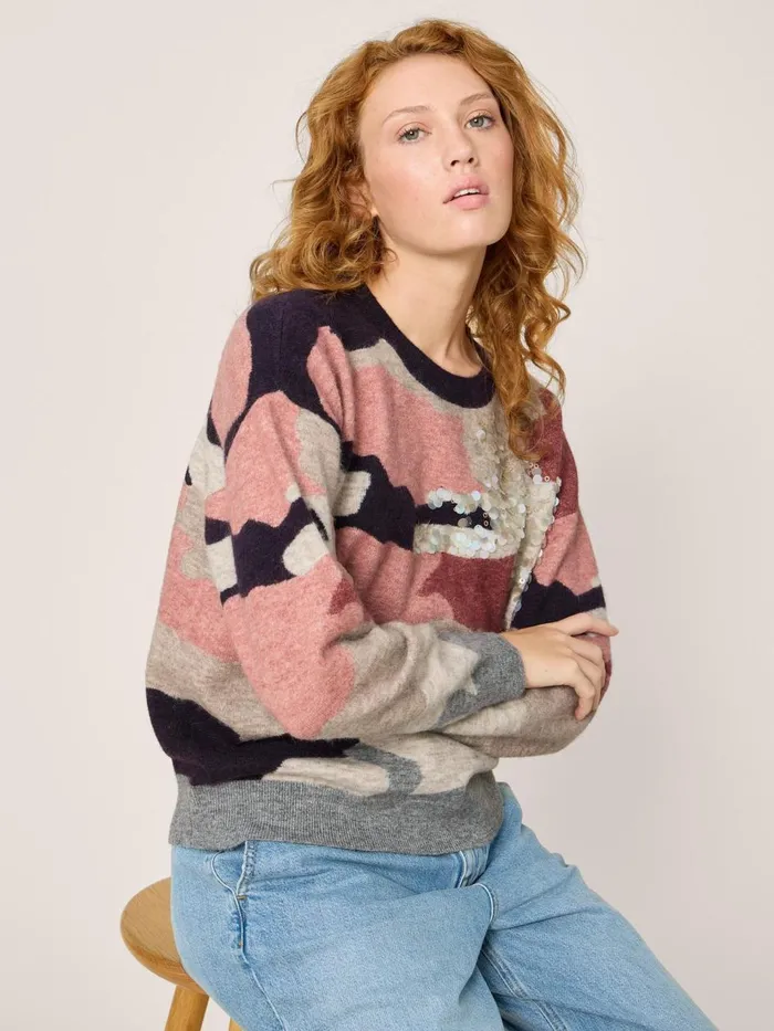 Women KNITWEAR White Stuff PATCHWORK SPARKLE JUMPER Grey Multi Women KNITWEAR White Stuff PATCHWORK SPARKLE JUMPER Grey Multi