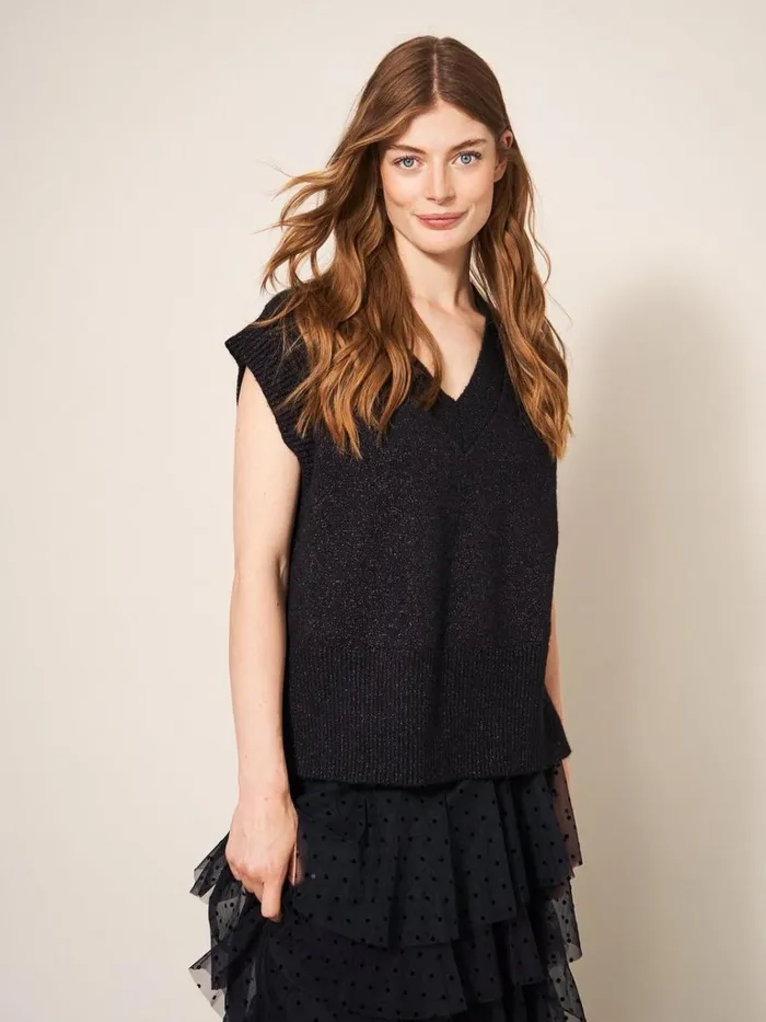 Women KNITWEAR White Stuff SPARKLE TANK JUMPER Pure Black