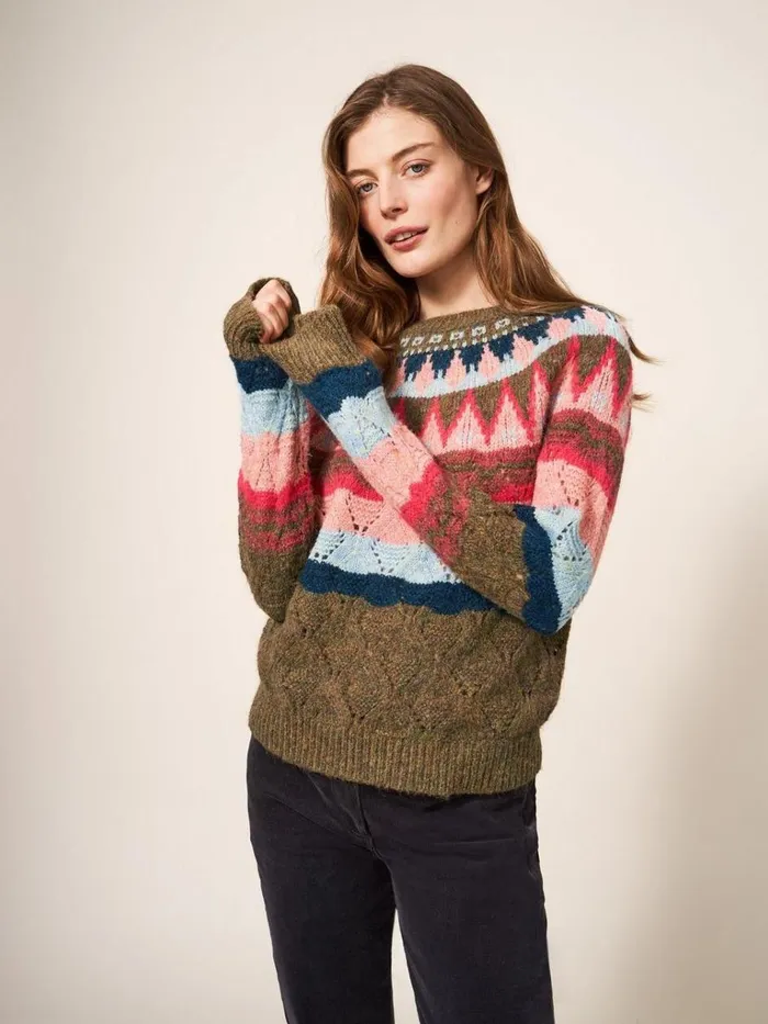 Women KNITWEAR White Stuff YOKE PATTERN JUMPER Pink Multi Women KNITWEAR White Stuff YOKE PATTERN JUMPER Pink Multi